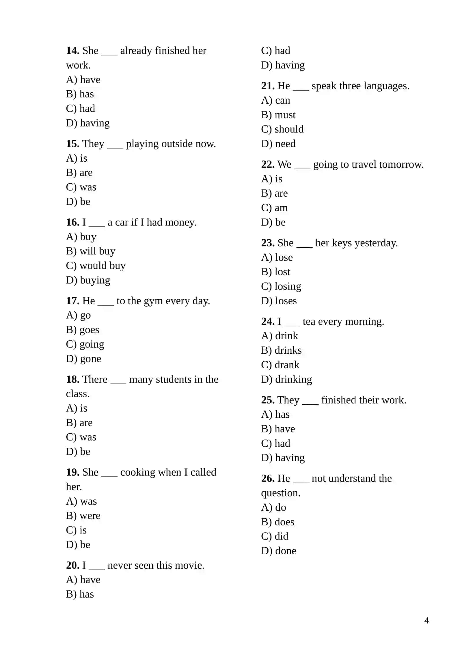 UNIVERSAL GRAMMAR TESTS, Inglizcha Multiple choice testlari 3