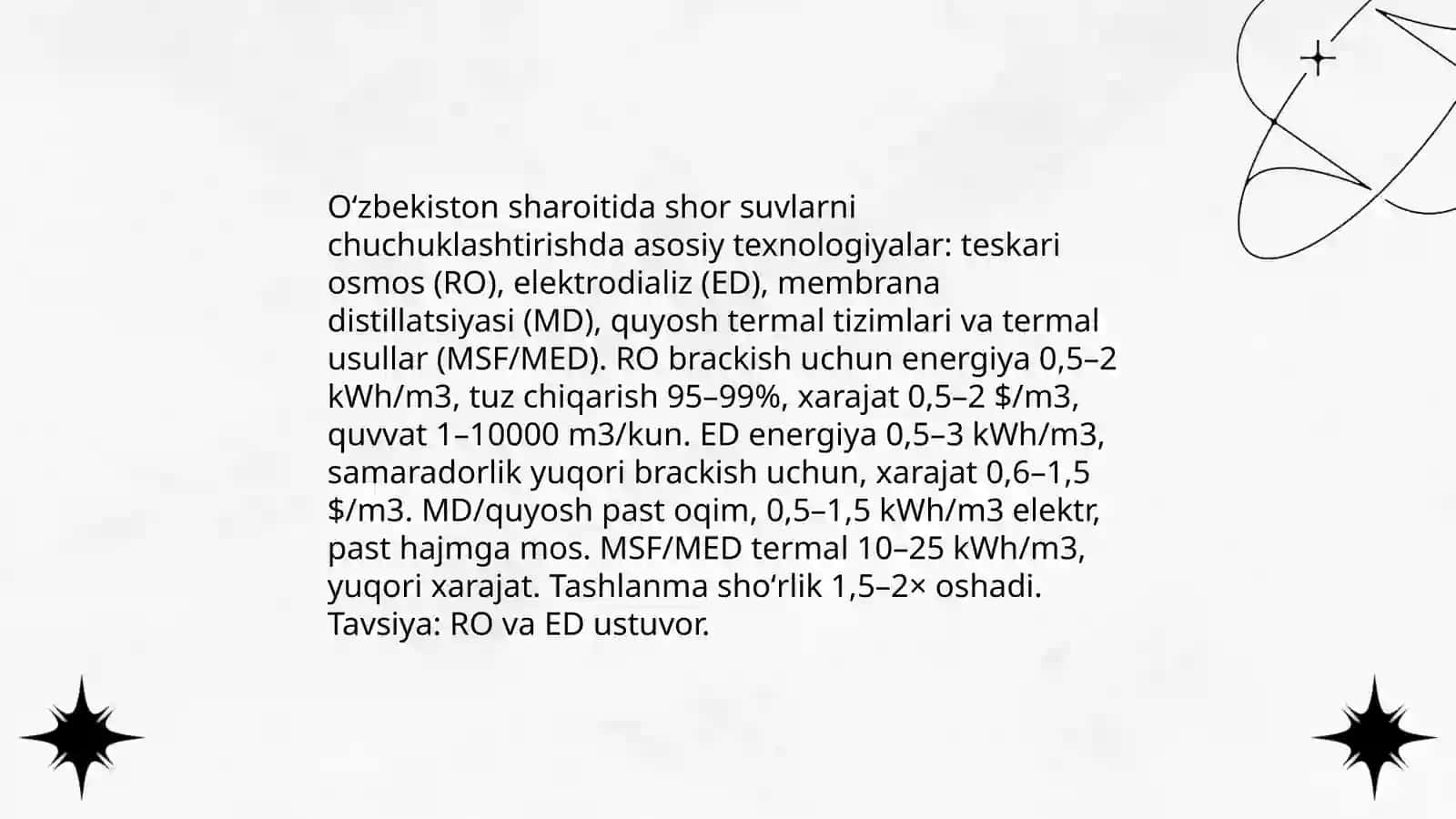 Oʻzbekiston shritida shor suvlarni chuchuklashrishgoyasini yaratish 3