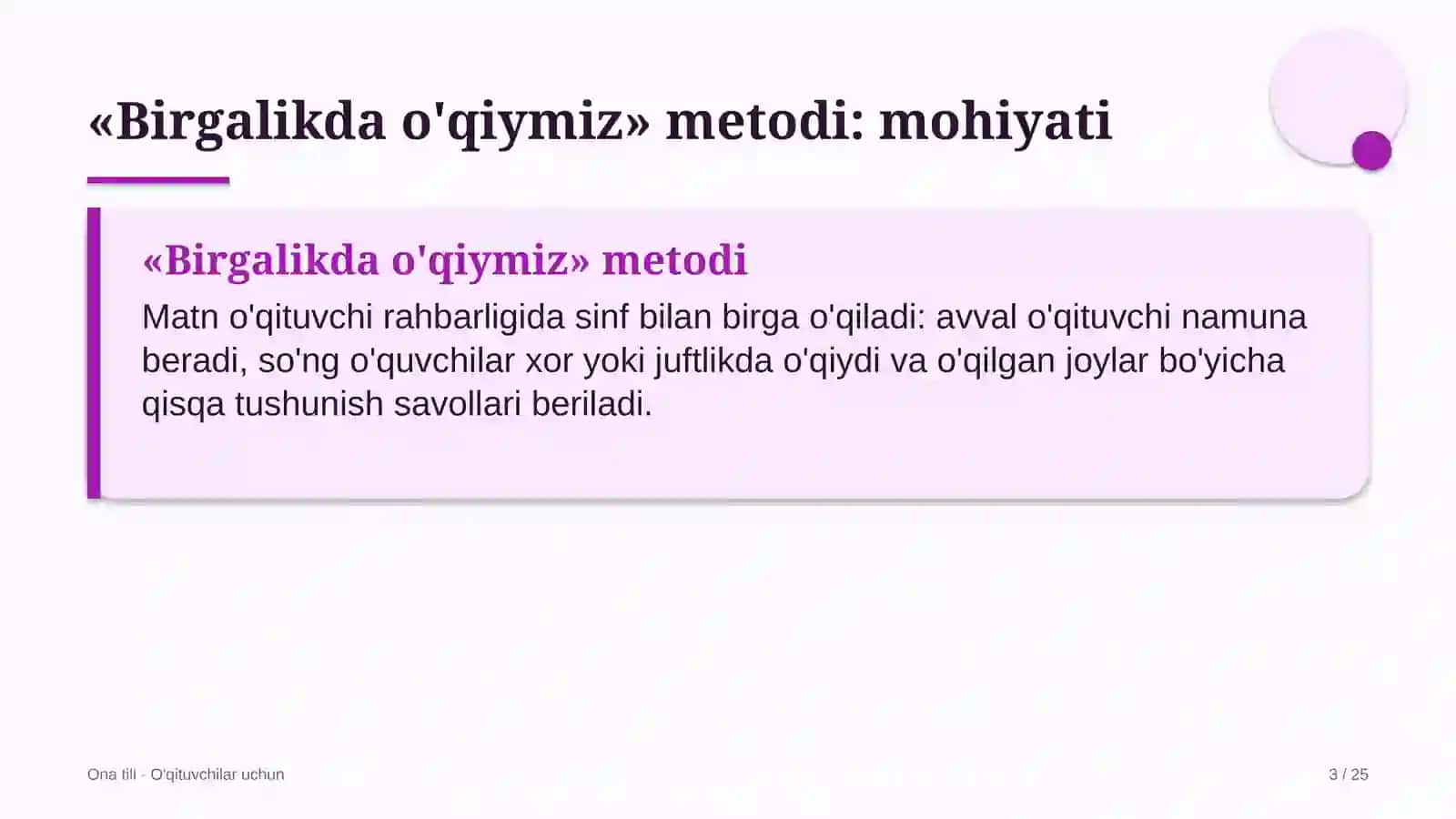ona tili darslarida birgalikda o'qiymiz metodidan foydalanish 9783 3