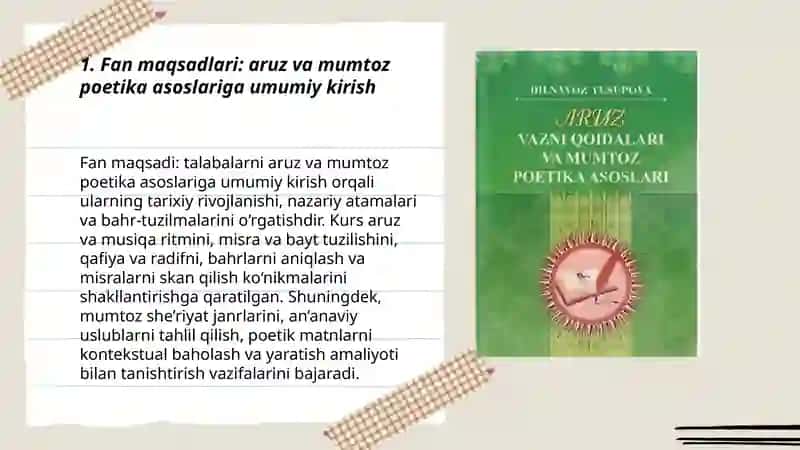 Aruz va mumtoz poetikaga kirish fanining maqsad va vazifalari 3