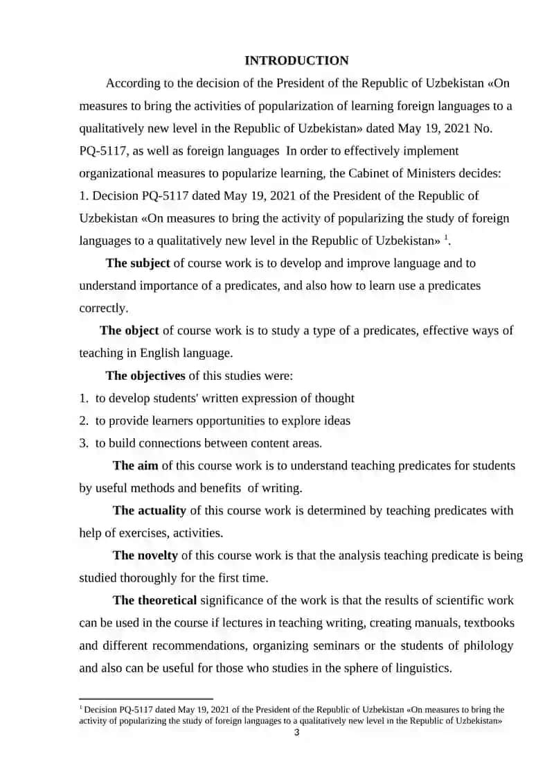 Course Paper on Development and Formation of Predicates in English 3