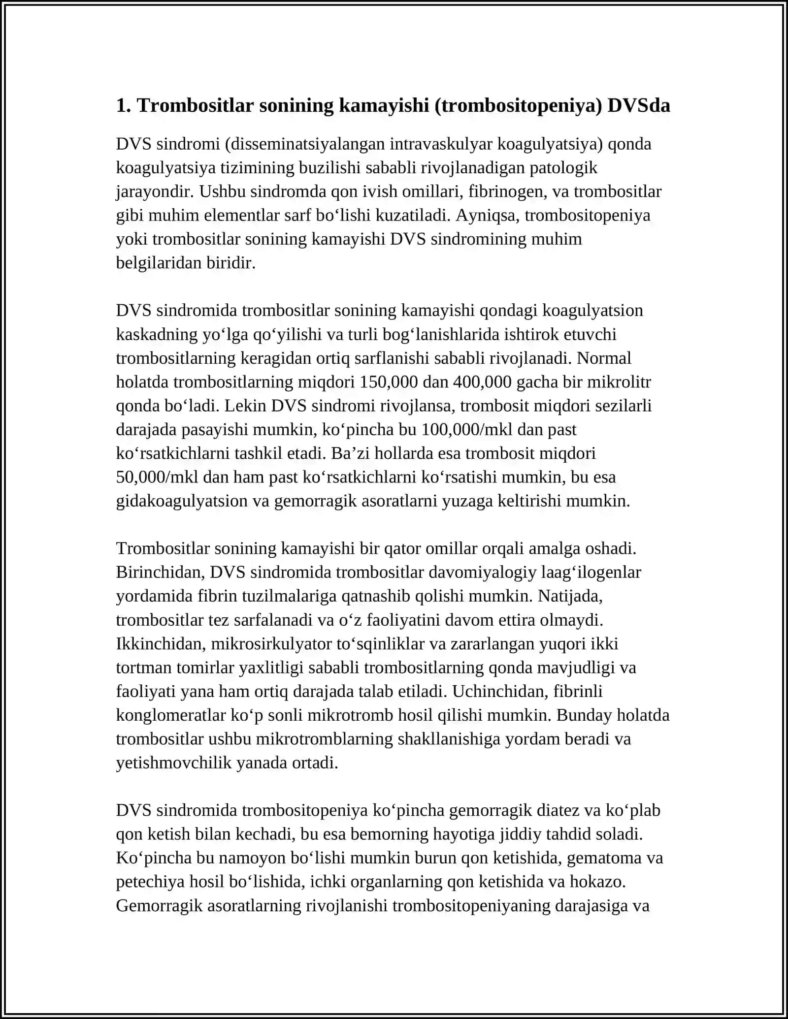 DVS SINDROMIDA QON TAHLILLARIDAGI O’ZGARISHLAR 3