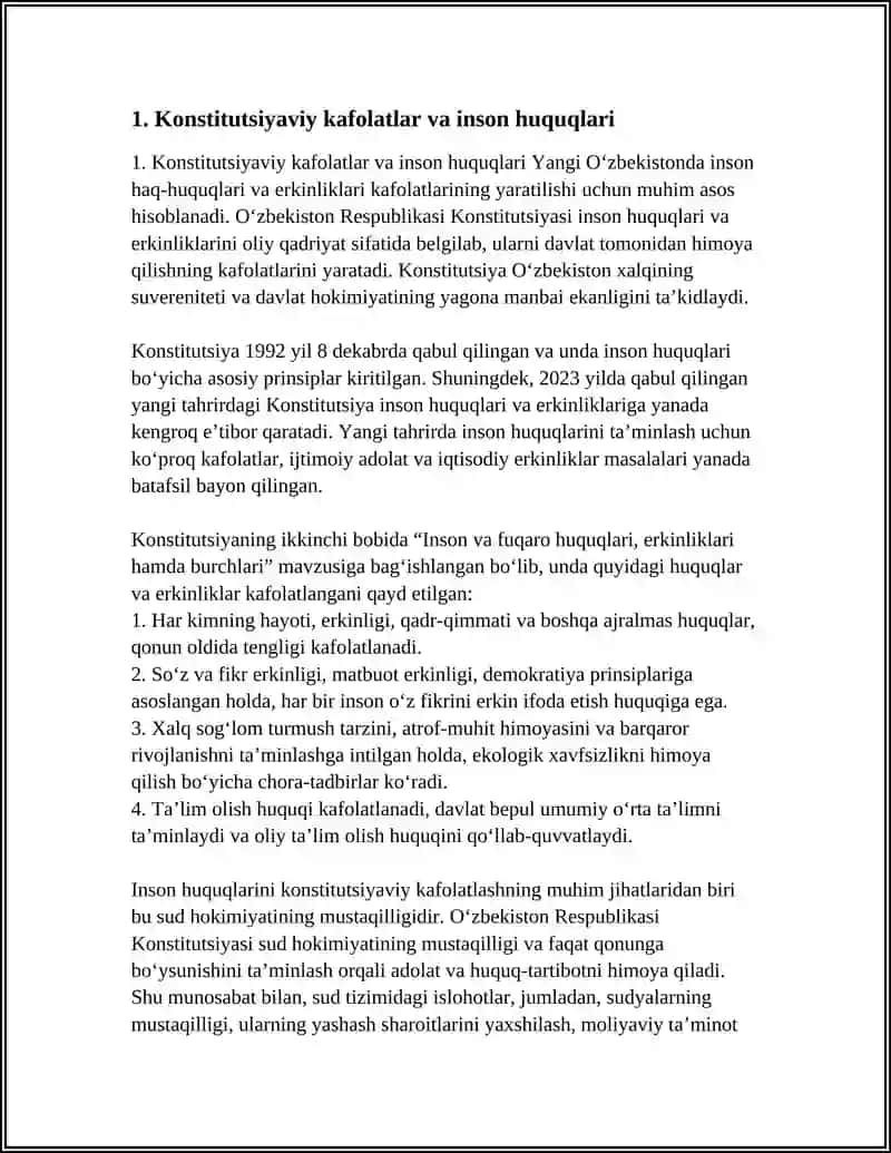 YANGI OZBEKISTONDA INSON HAQ HUQUQLARI VA ERKINLIKLARI KAFOLATLARINING YARATILISHI 3