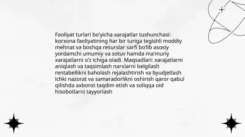 Faoliyat turlari bo'yicha xarajarlarni hisobga olish 3