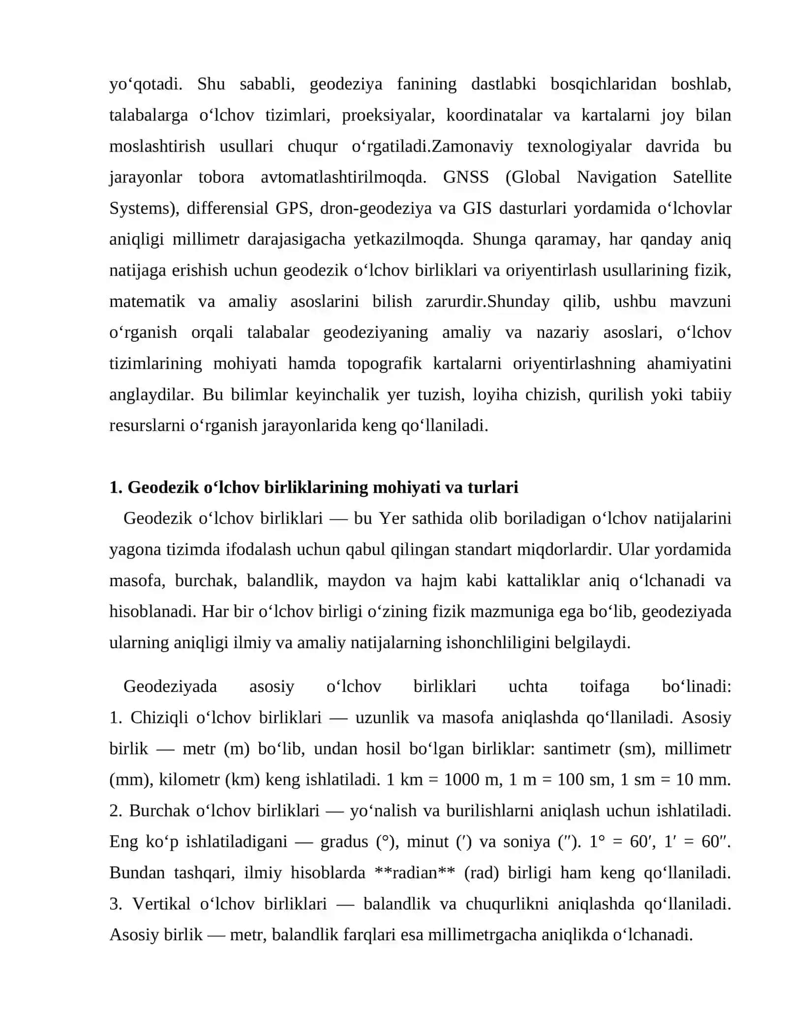 Geodeziyada qo‘llaniladigan o‘lchov birliklari va topografik kartalarni oriyentirlash 3