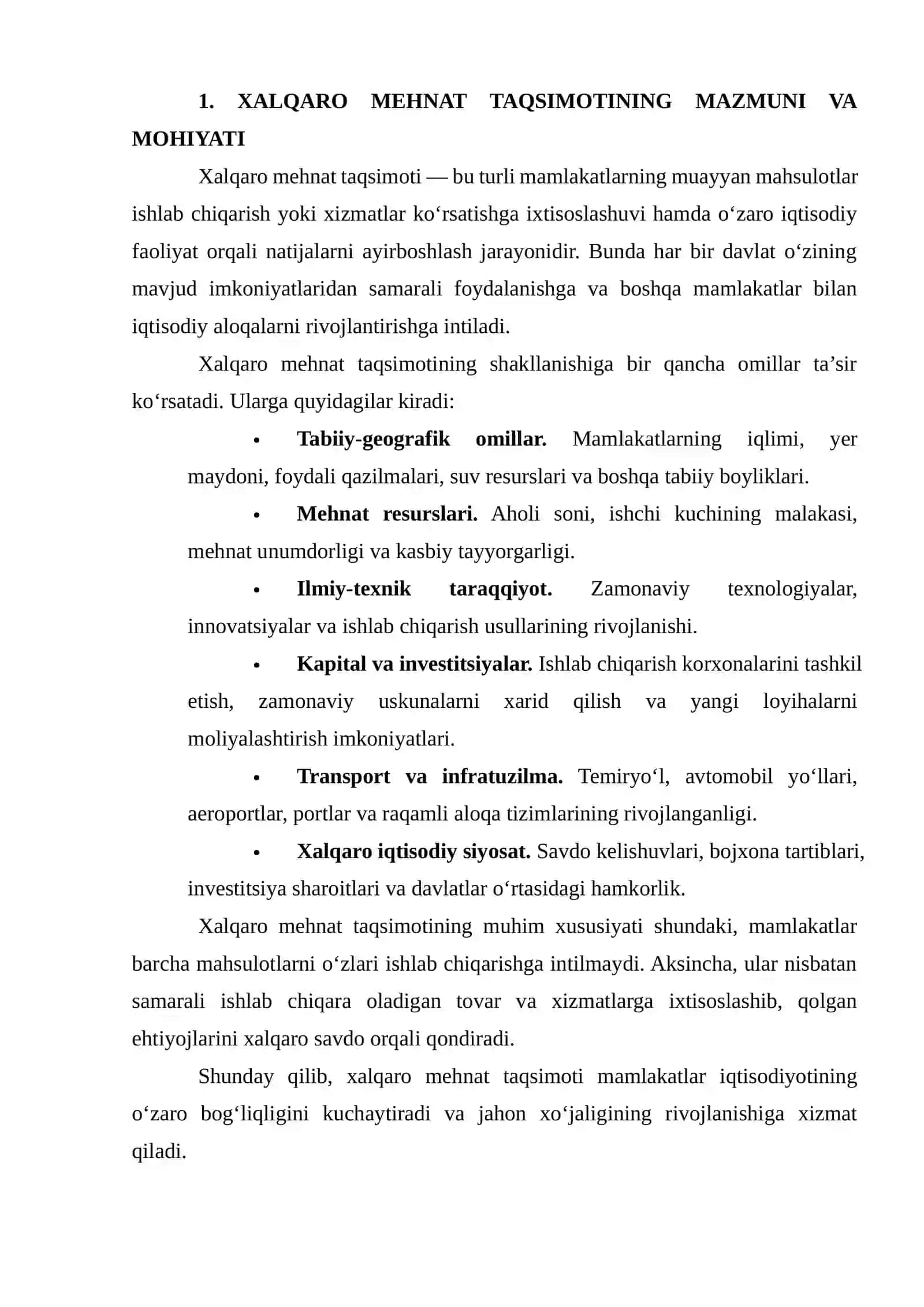 XALQARO MEHNAT TAQSIMOTI VA UNING AFZALLIKLARI 3