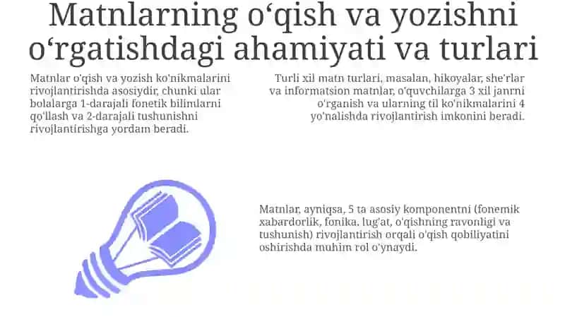 Matn boshlangʻich sinf oʻquvchilarini oʻqish va yozishga oʻrgatishda muhim vosita 3