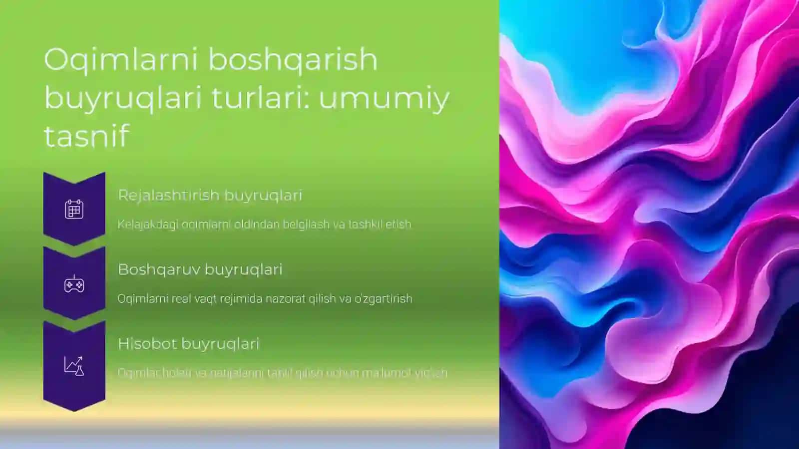 Oqimlarni boshqarish buyruqlari turlari va hisoblash tizimlarining turlanishi 3