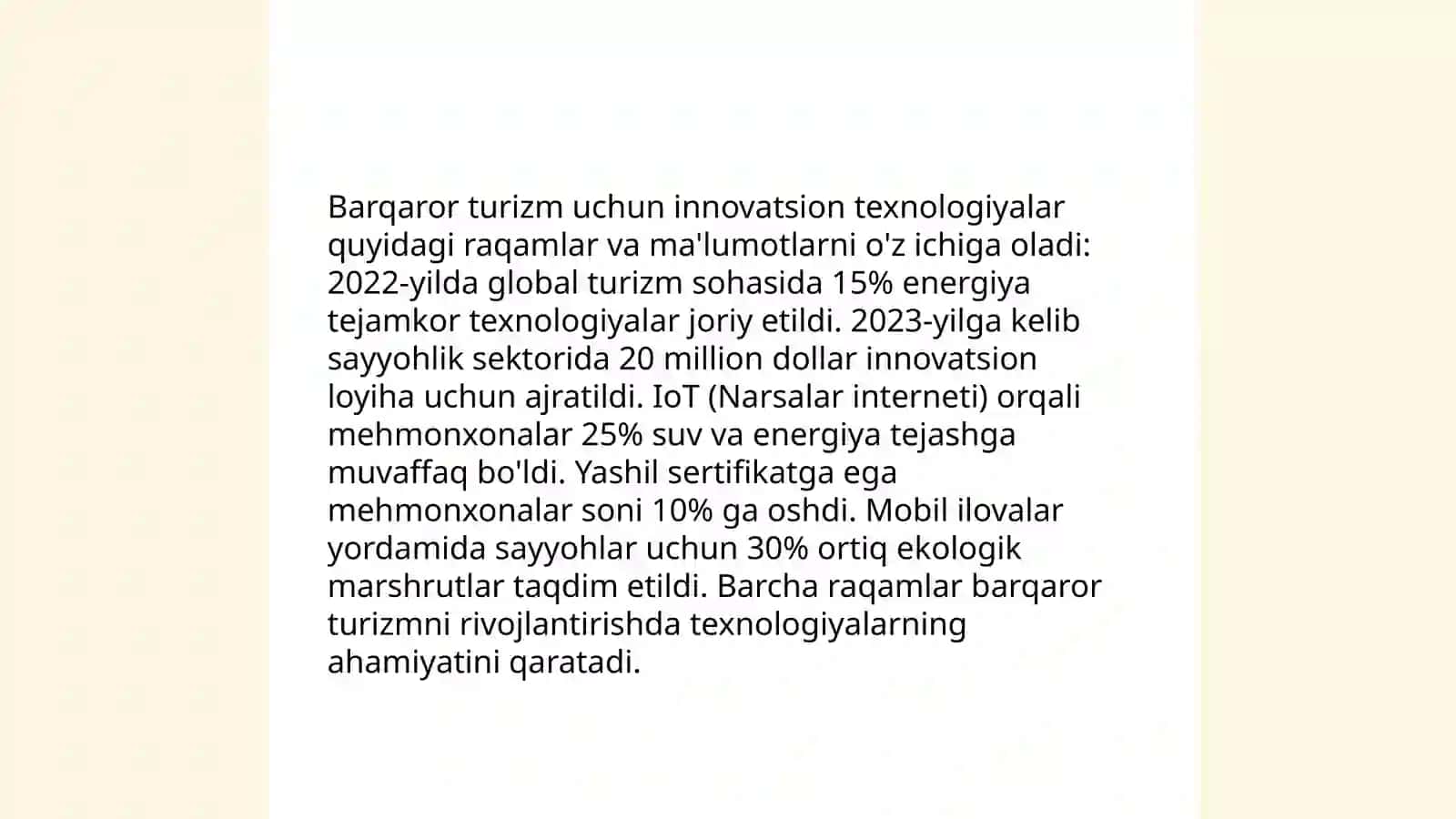 Turizimga oid inovatsion loyihalarni tahlil qilish 3