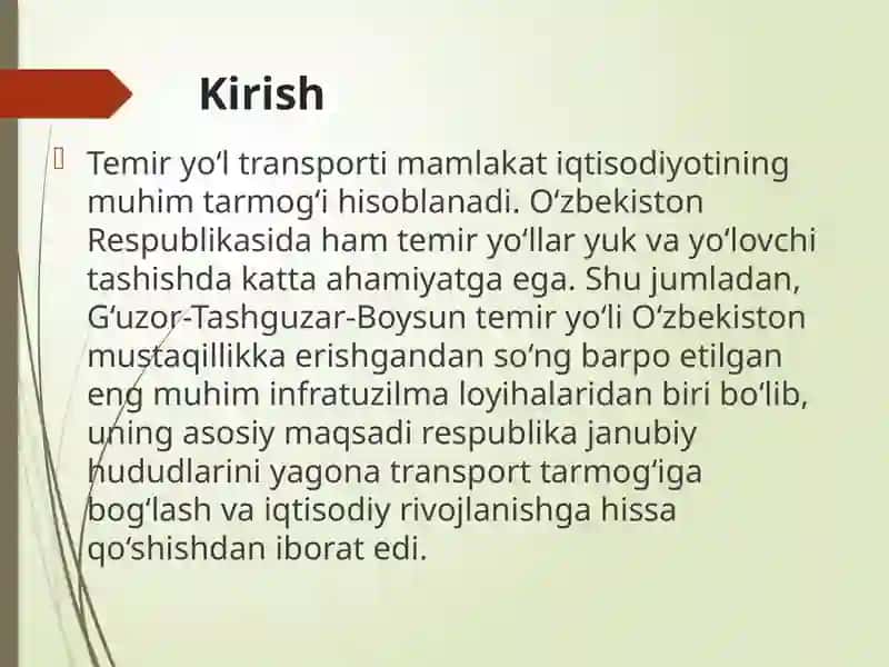 G‘UZOR-TASHGUZAR-BOYSUN TEMIR YO‘LI QURILISHI VA FAOLIYATI 3