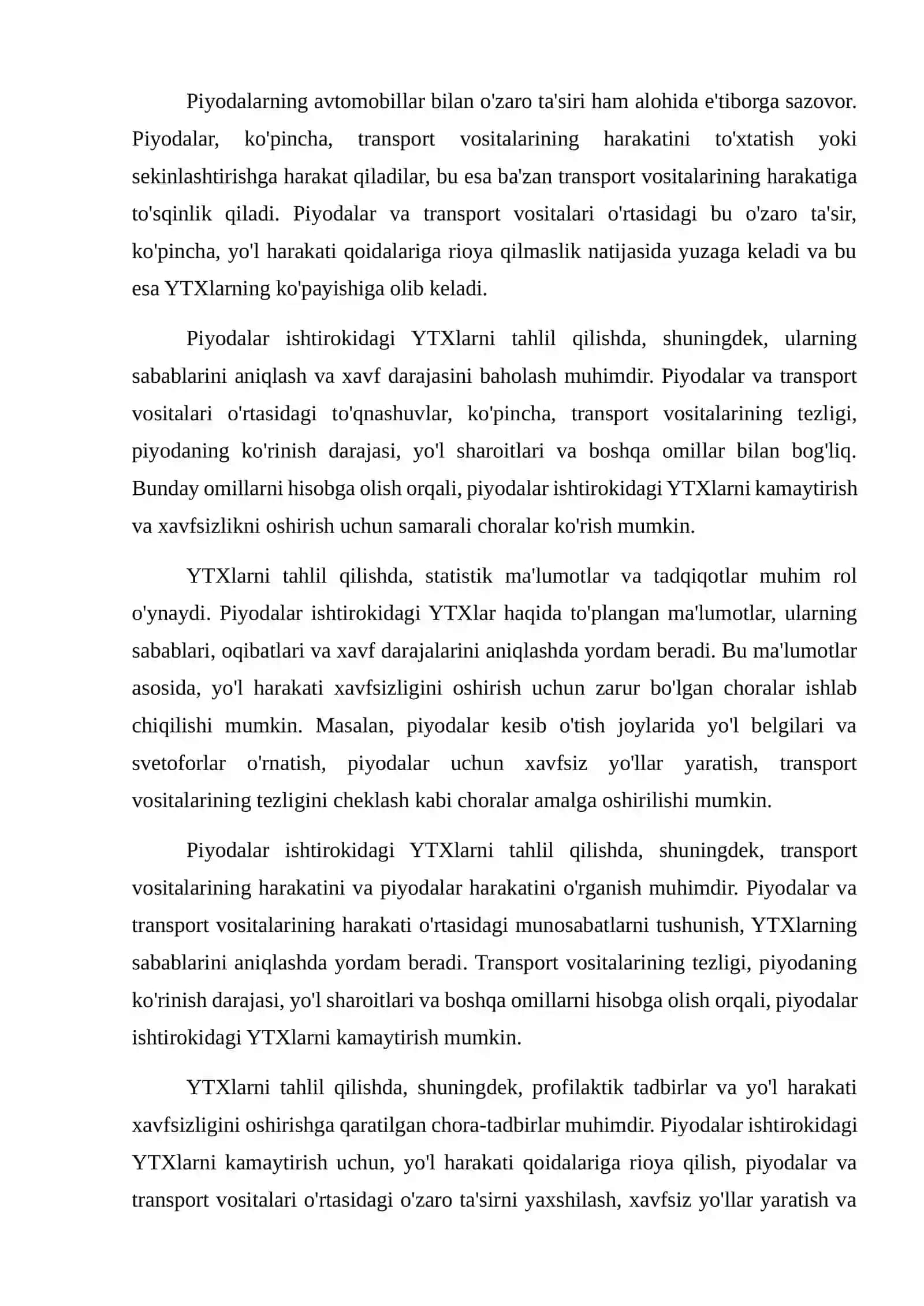 Piyodalar ishtirokidagi YTXlar va ularni organish taxlil qilish 3