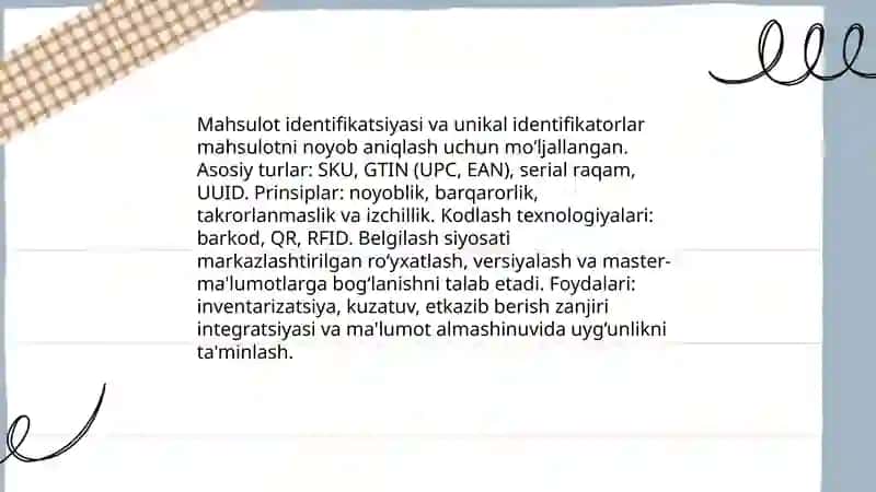 Mahsulot haqidagi ma'lumotlarni standartlashtirish va kodlash 3