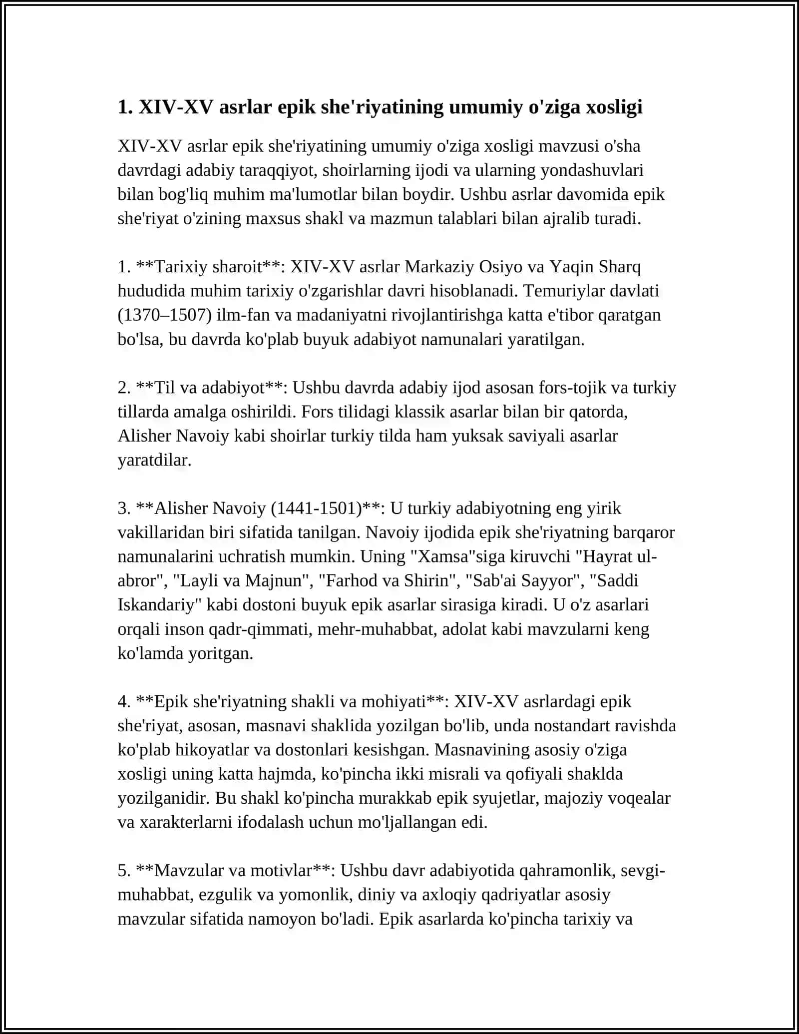 XIV-XV ASIRLARDA EPIK SHE'RIYATI TAKOMILI.XIV-XV ASIRLAR ÕZBEK ADABIYOTIDA LIRIK TARAQIYOTI 3
