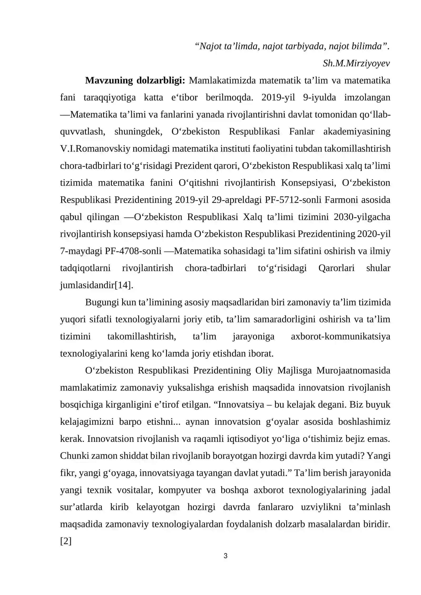Boshlang’ich sinflarda matematika darslarini innovatsion texnologiyalar asosida tashkil etish(3-sinf misolida). 3