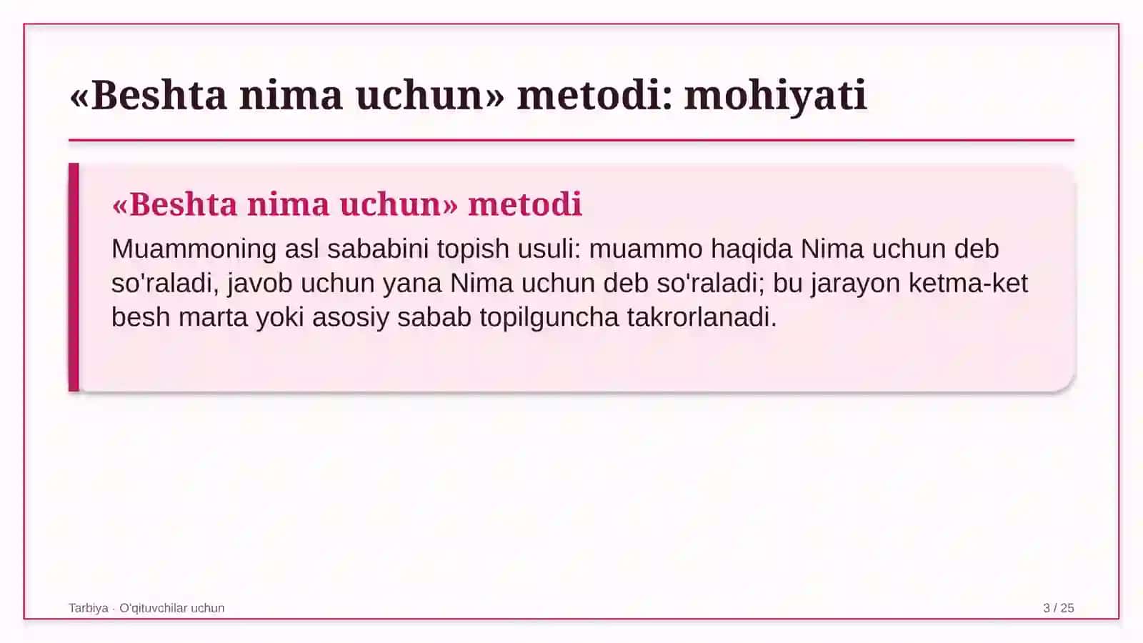 tarbiya darslarida beshta nima uchun metodidan foydalanish 4069 3