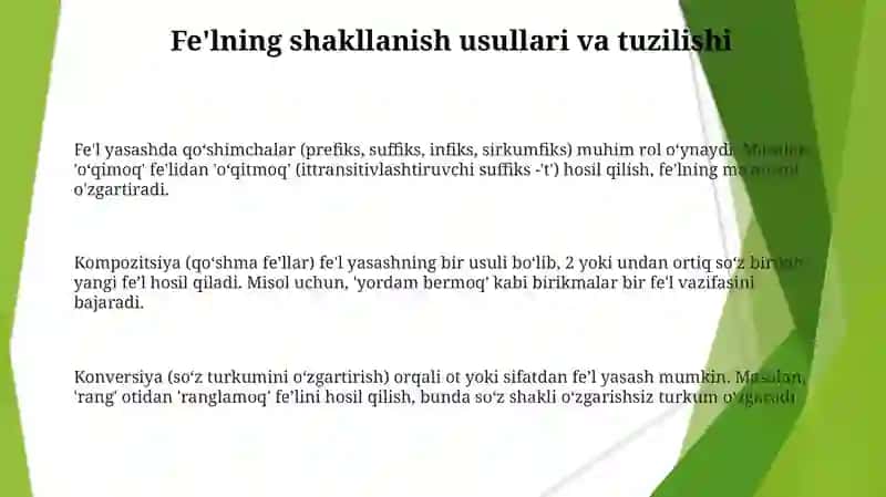 Fe'lning yasalish usullari va tuzilishi 3