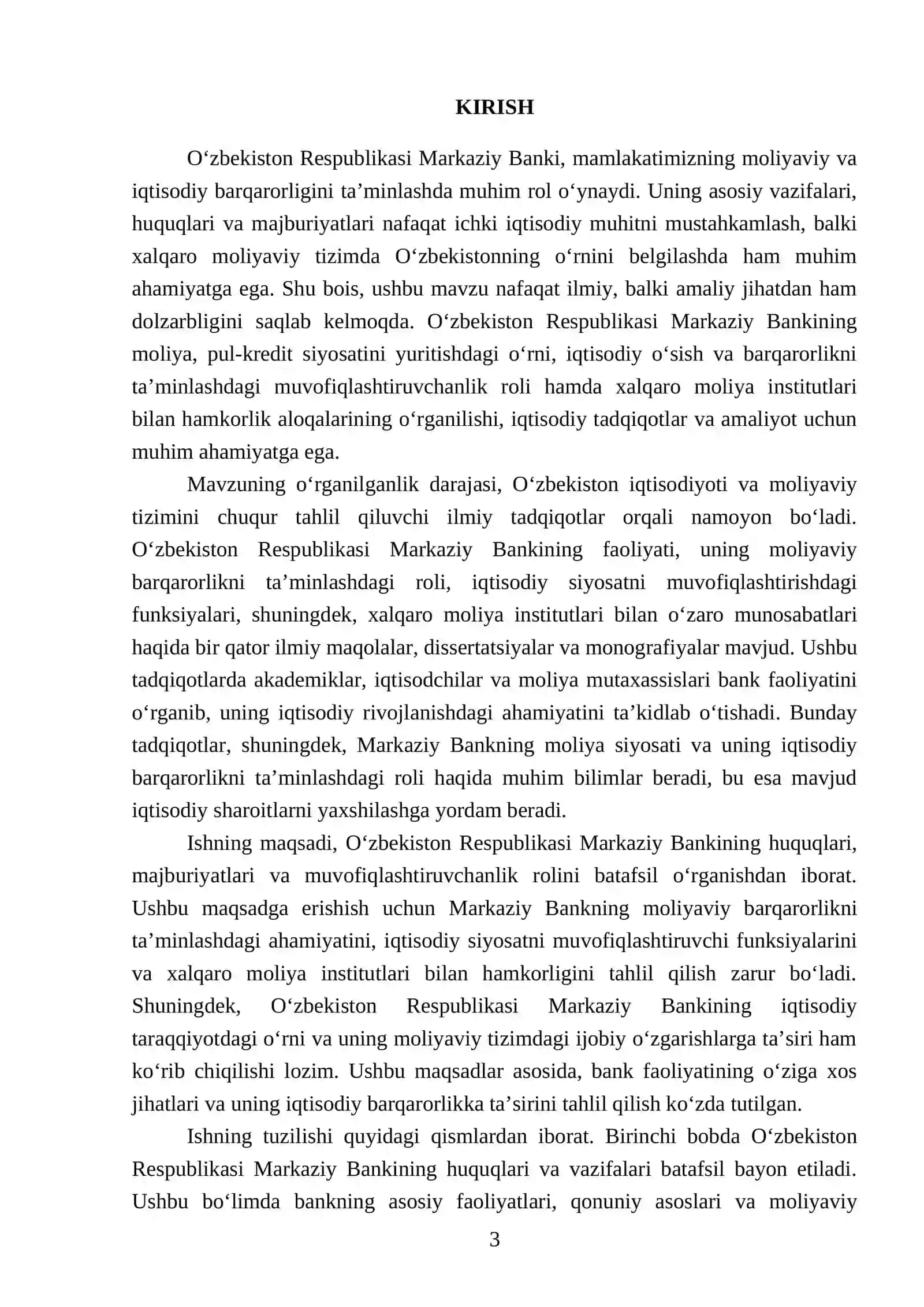 O'zbekiston Respublikasi Markaziy Bankining huquqlari, majburiyatlari va uning muvofiqlashtiruvchanlik roli 3