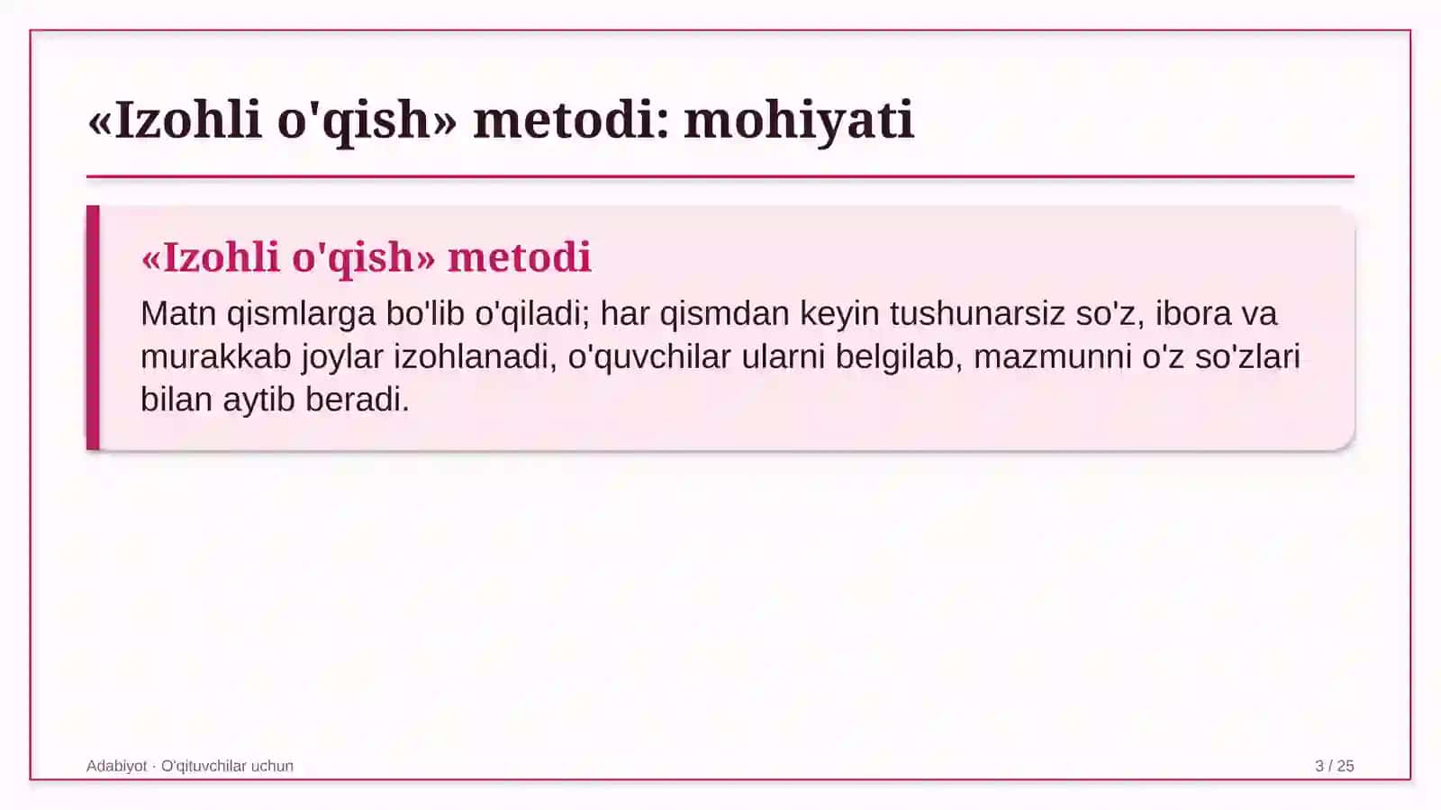 adabiyot darslarida izohli o'qish metodidan foydalanish 2044 3