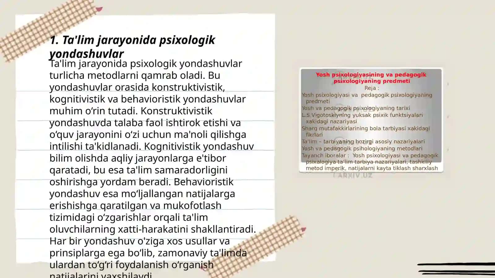 Falsafa yo'nalishi 3-kurs talabasi Sultonova Feruzaning Umumiy psixologiya fanidan 3