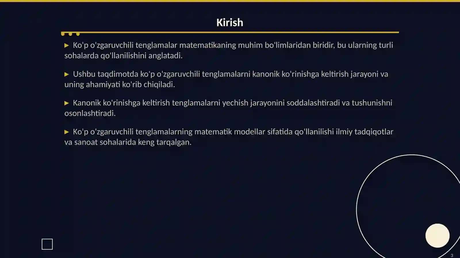 Ko'p O'zgaruvchili Tenglamalarni Kanonik Ko'rinishga Keltirish 3