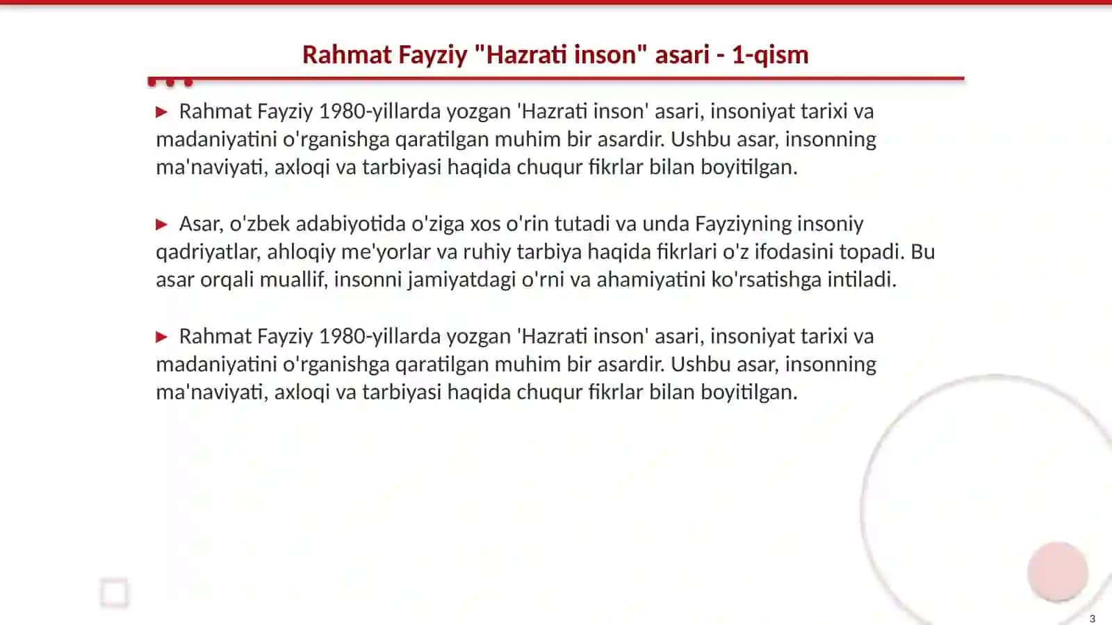 Rahmat Fayziy "Hazrati inson" asari 3