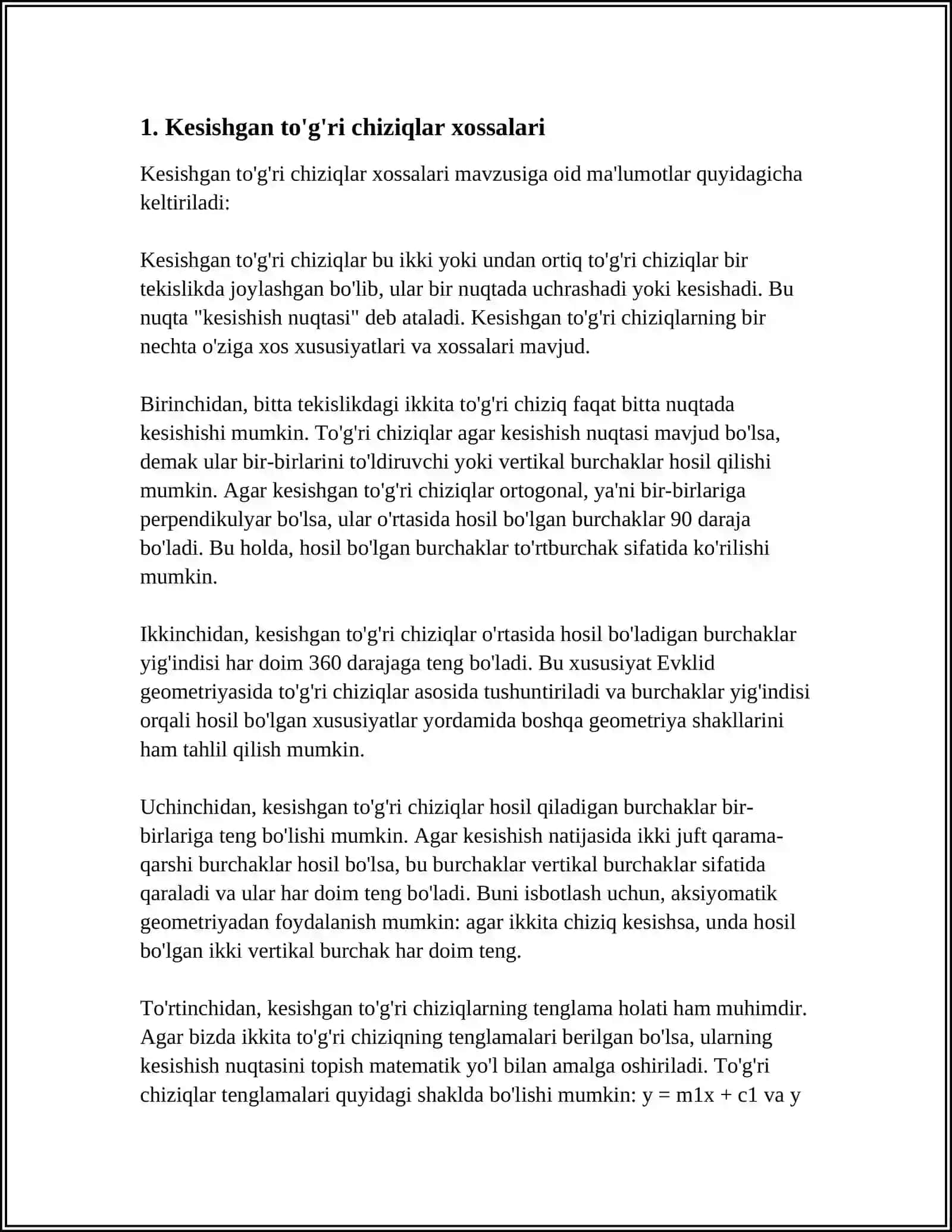 KESISHGAN TO'ĞRI CHIZIQLAR ORASIDAGI BURCHAKNING PROEKSIYALARI MAVZULARI 3