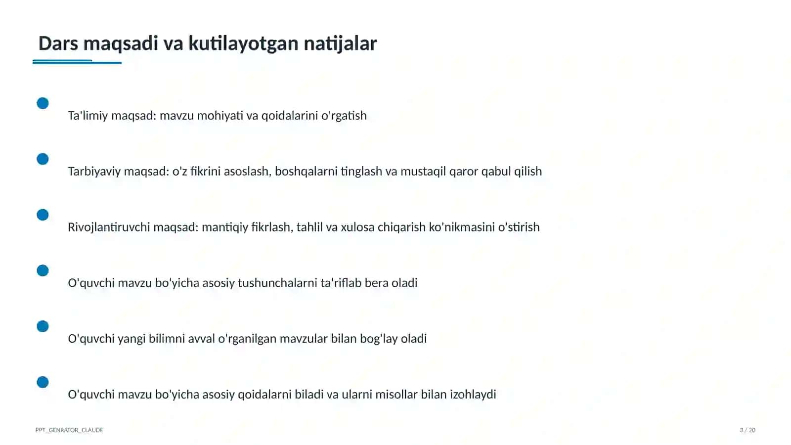 Sinf soati va tarbiyaviy tadbirlar (1–11) — o'qituvchilar uchun 3