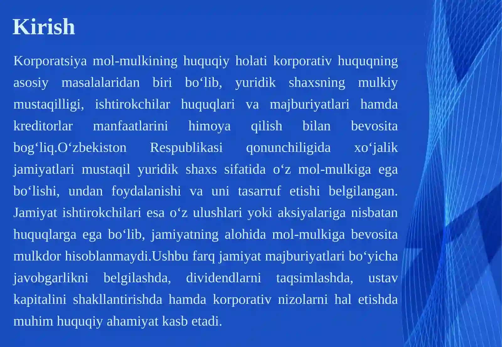 KORPORATSIYA MOL-MULKINING HUQUQIY HOLATI: JAMIYAT MOL-MULKI VA ISHTIROKCHILARNING SHAXSIY MOL-MULKI O‘RTASIDAGI FARQ 3