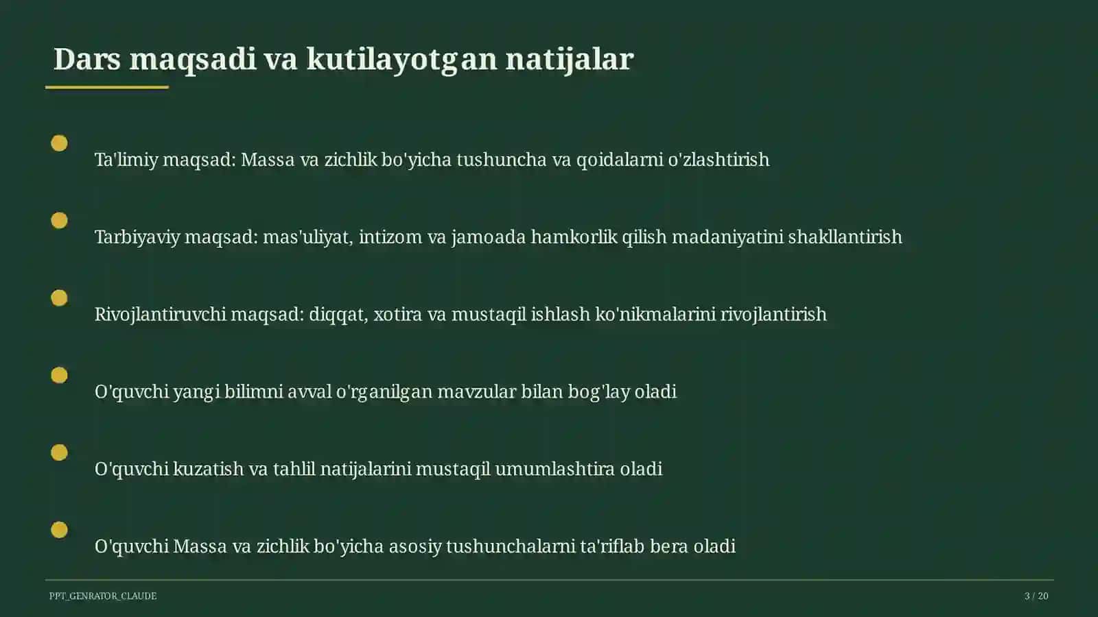 Massa va zichlik (6-sinf) Fizika (6– 11) — o'qituvchilar uchun 3