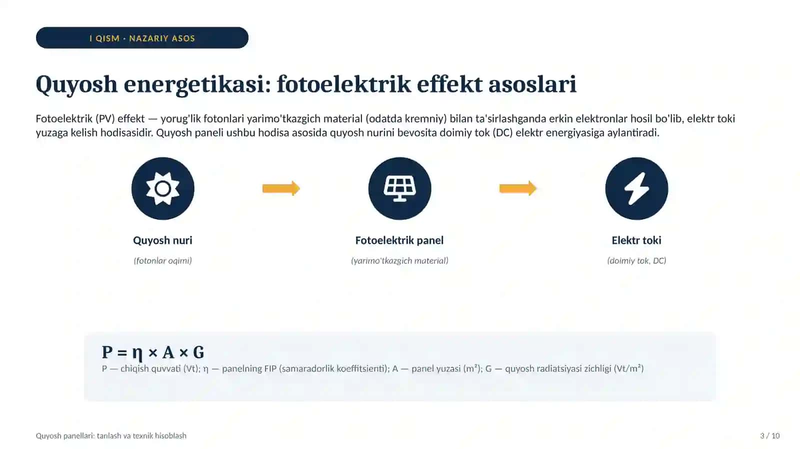 QUYOSH PANELLARINI TANLASH VA TEXNIK HISOBLASH 3