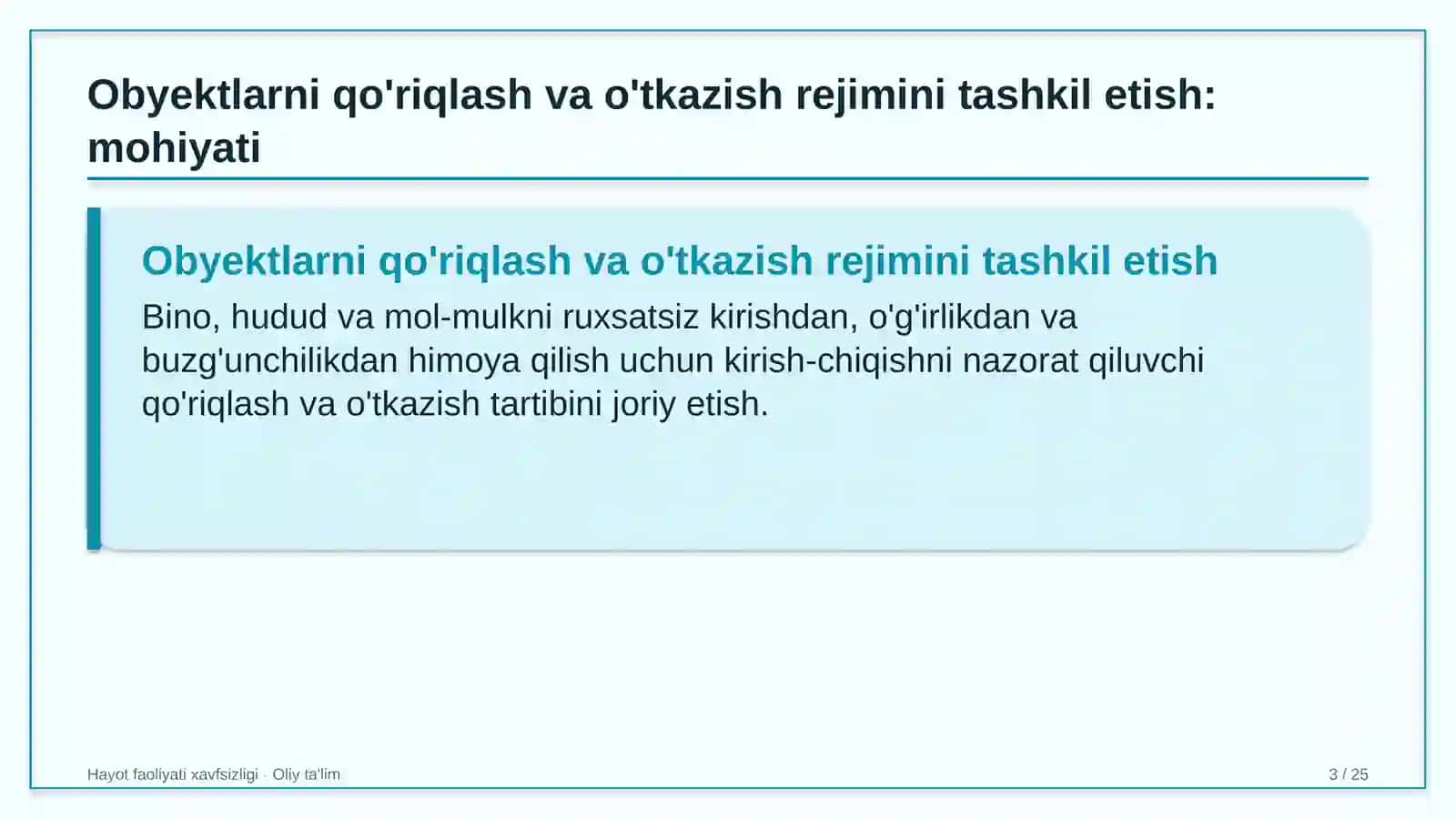 ta'lim texnologiyalari startaplarida obyektlarni qo'riqlash va o'tkazish rejimini tashkil etish 2909 3