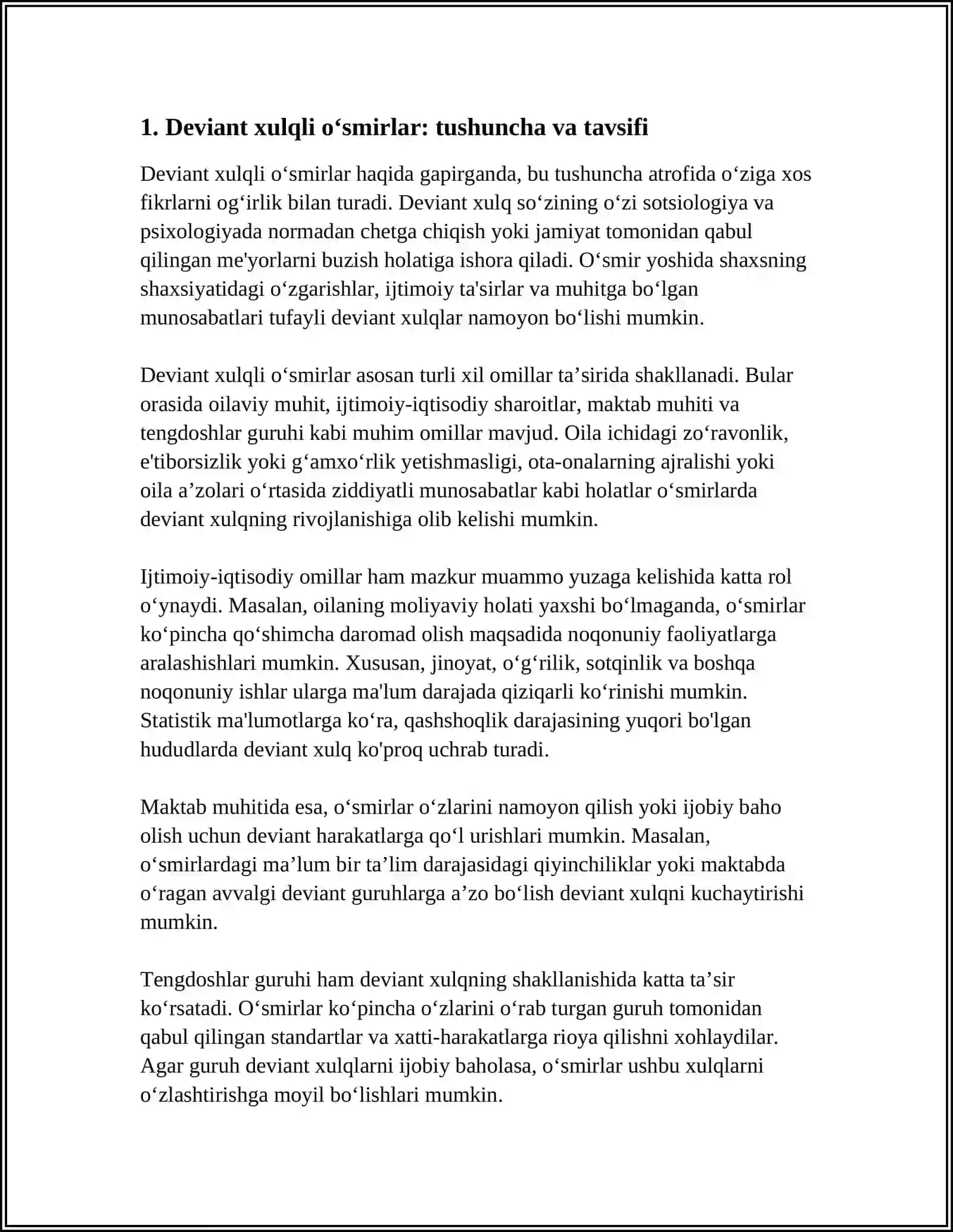 DEVIANT XULQLI O‘SMIRLARNING O‘ZARO MULOQOTIDAGI QARAMA-QARSHILIKLAR VA KELISHMOVCHILIKLAR 3