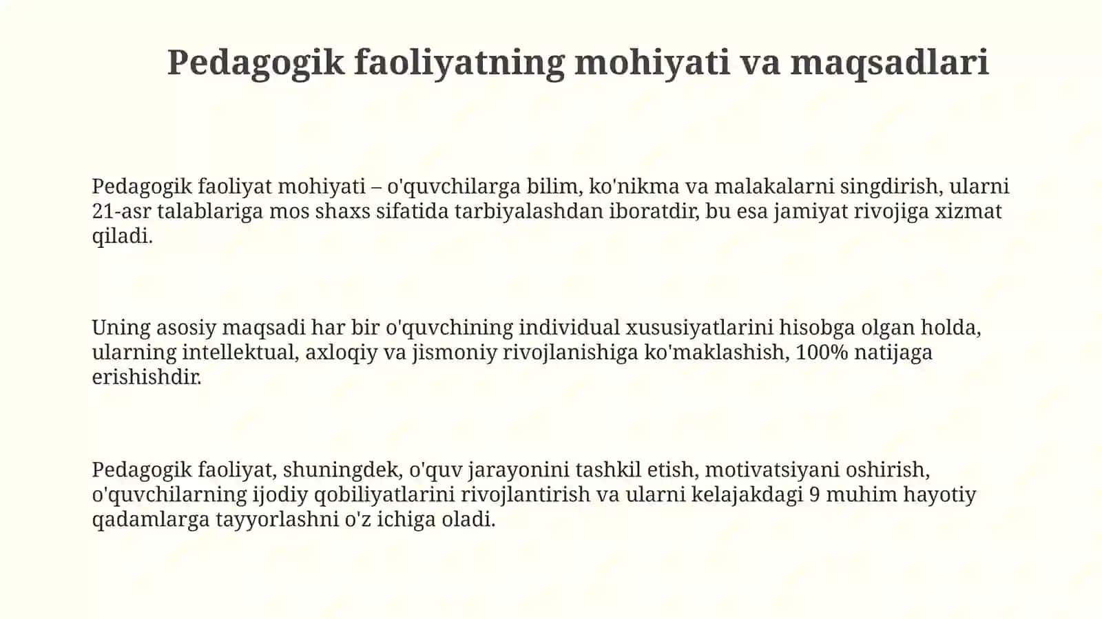 Pedagogik faoliyat. Pedagogik qobiliyatlar va ularning turlari 3