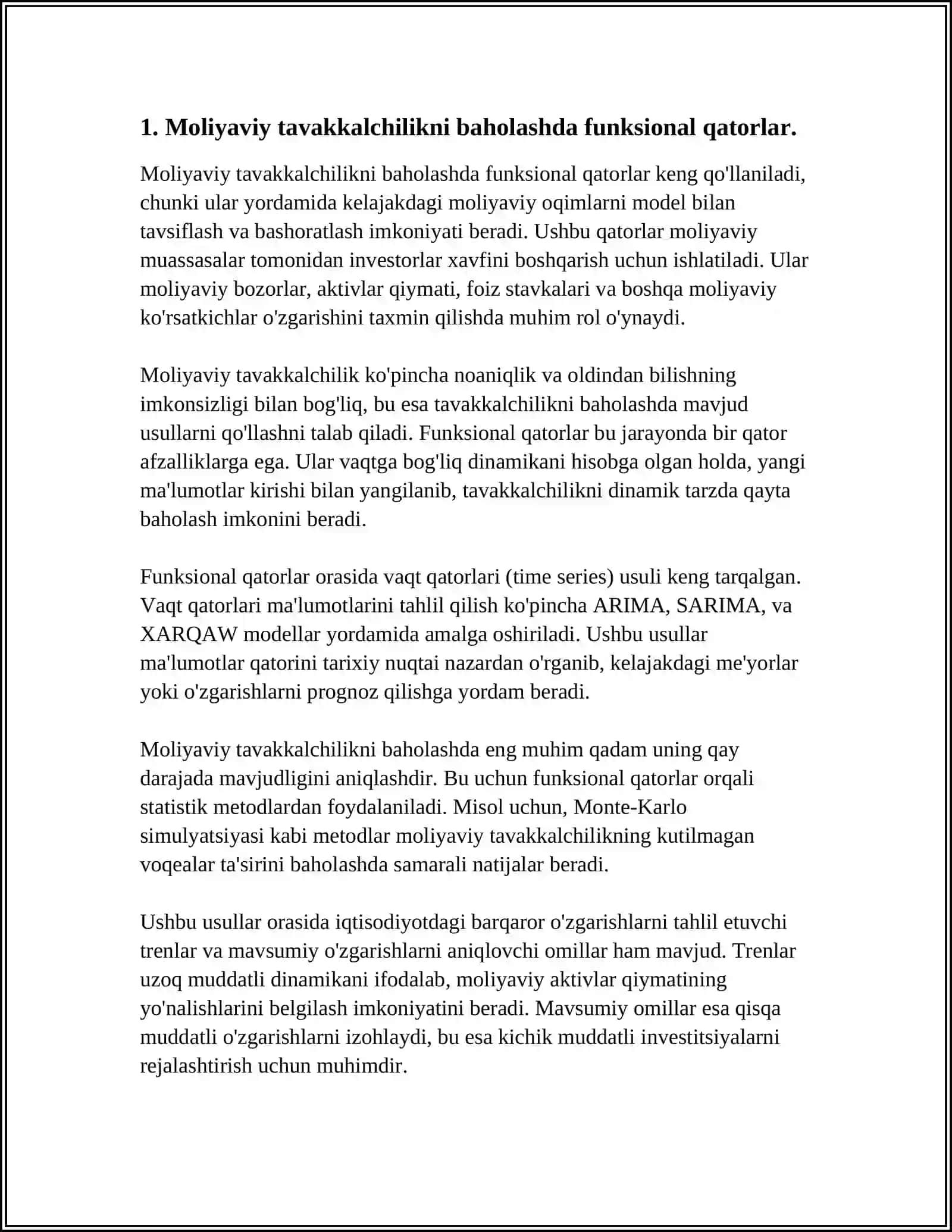 Moliyaviy Tavakkalchilikni Modellashtirishda Funksional Qatorlarning Tatbiqlari 3