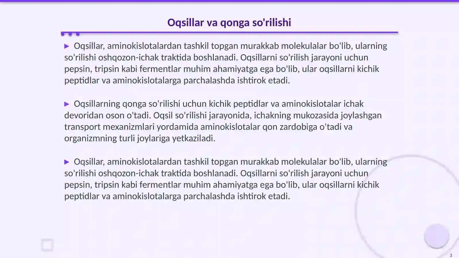 Oziq moddalar (oqsillar, yog'lar,uglevodlar,mineral tuzlar) ning qonga so'rilish mexanizmlari 3