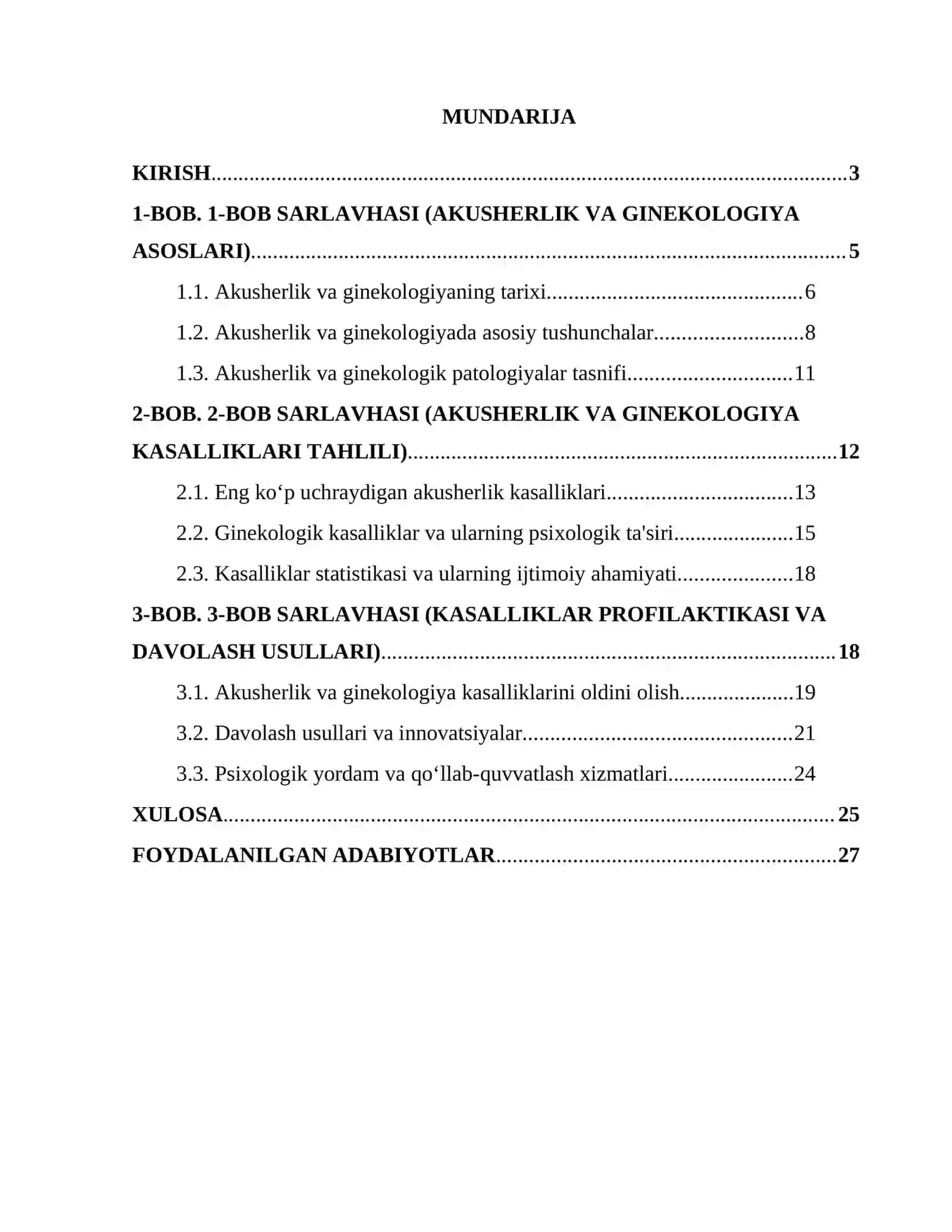 Akusherlik va ginekologiya sohasidagi (kasalliklar) patologiyalar mavzusida 3