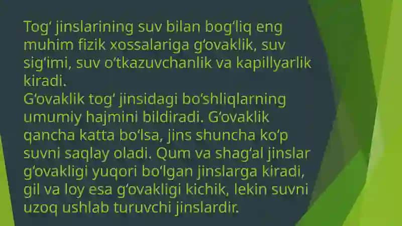 Tog‘jinslarining suvli fizik xossalari 3