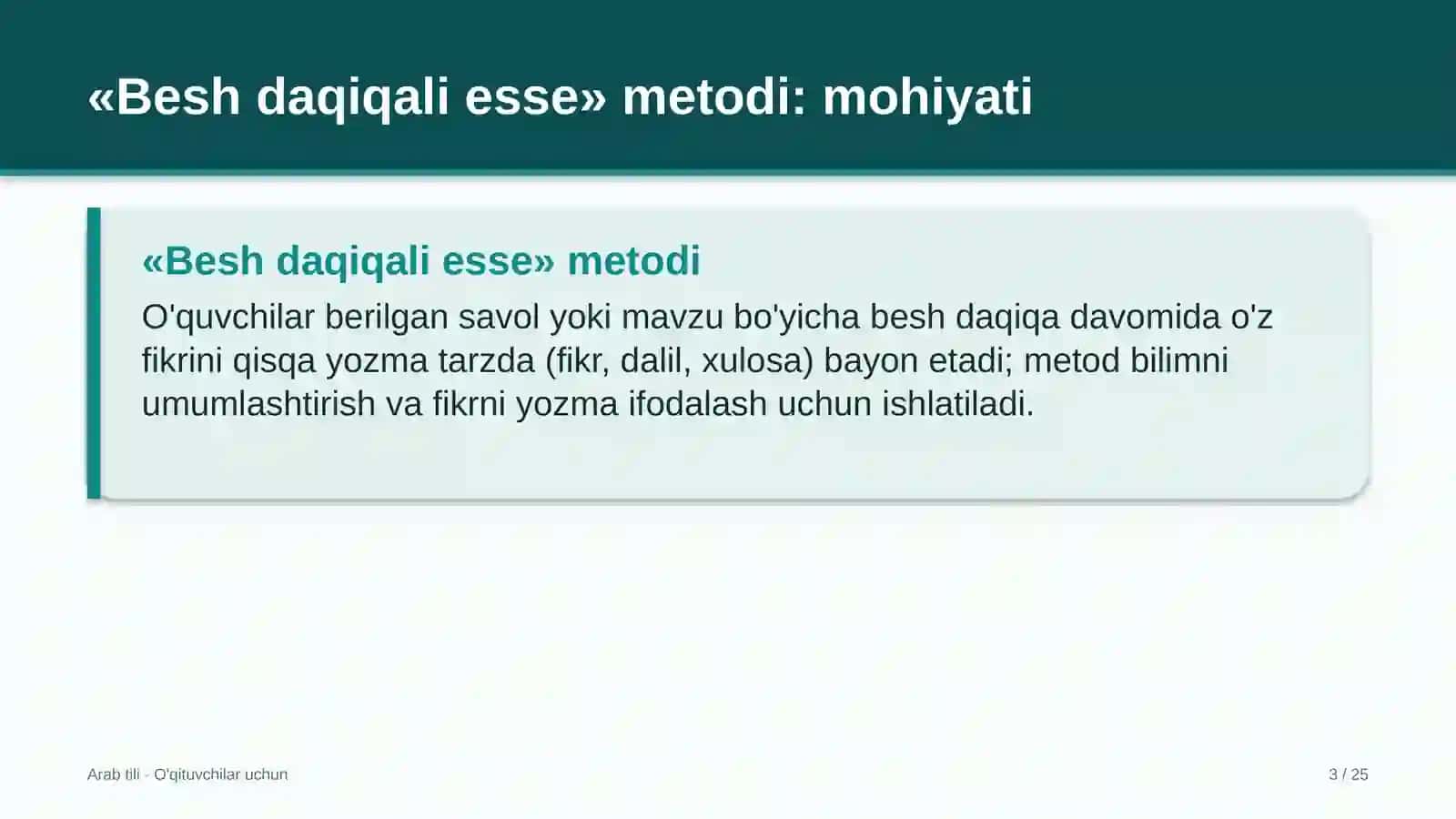 arab tili darslarida besh daqiqali esse metodidan foydalanish 5162 3