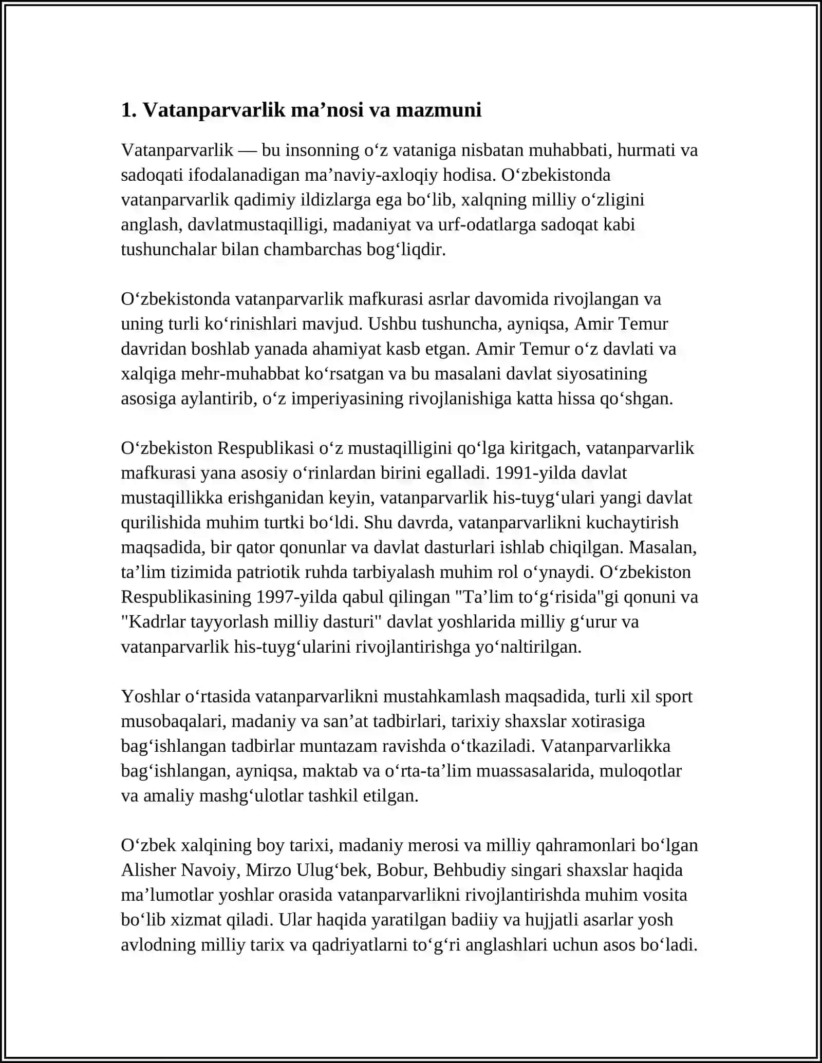 VATANPARVARLIK INSONPARVARLIK VA ŌZ MILLATIGA SADOQAT -SHAXS MAʼNAVIYATI MEZONLARI 3