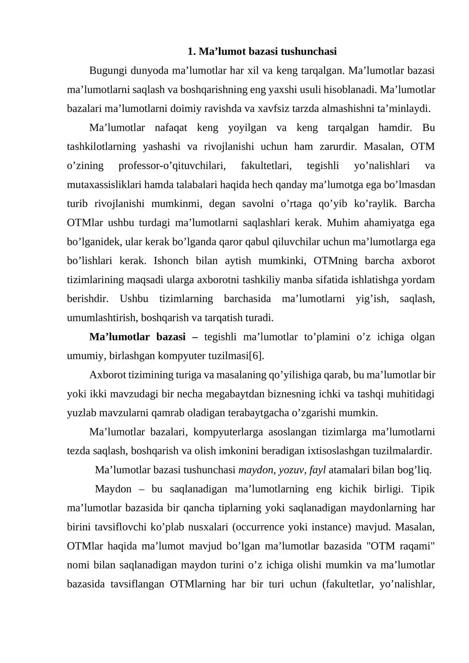 Aeraport ma`lumotlar bazasini loyihalash  mavzusida kurs ishi 3
