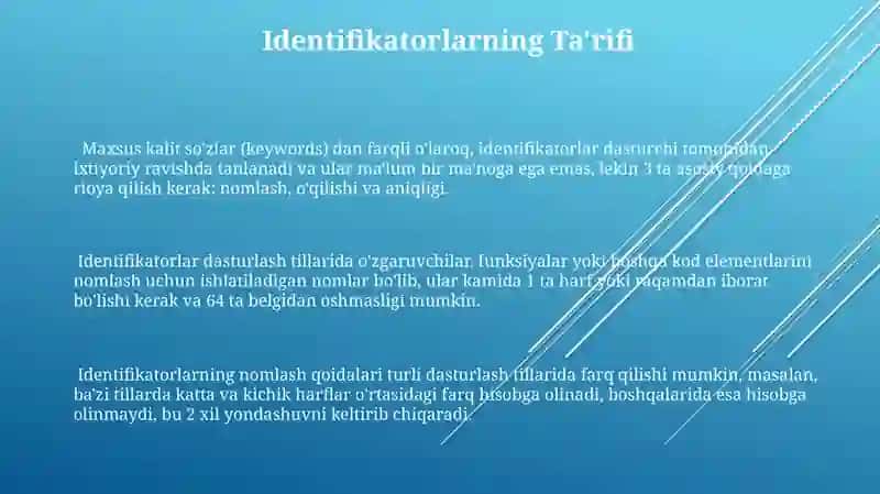 Identifikatorlar va kalit soʻzlar 3