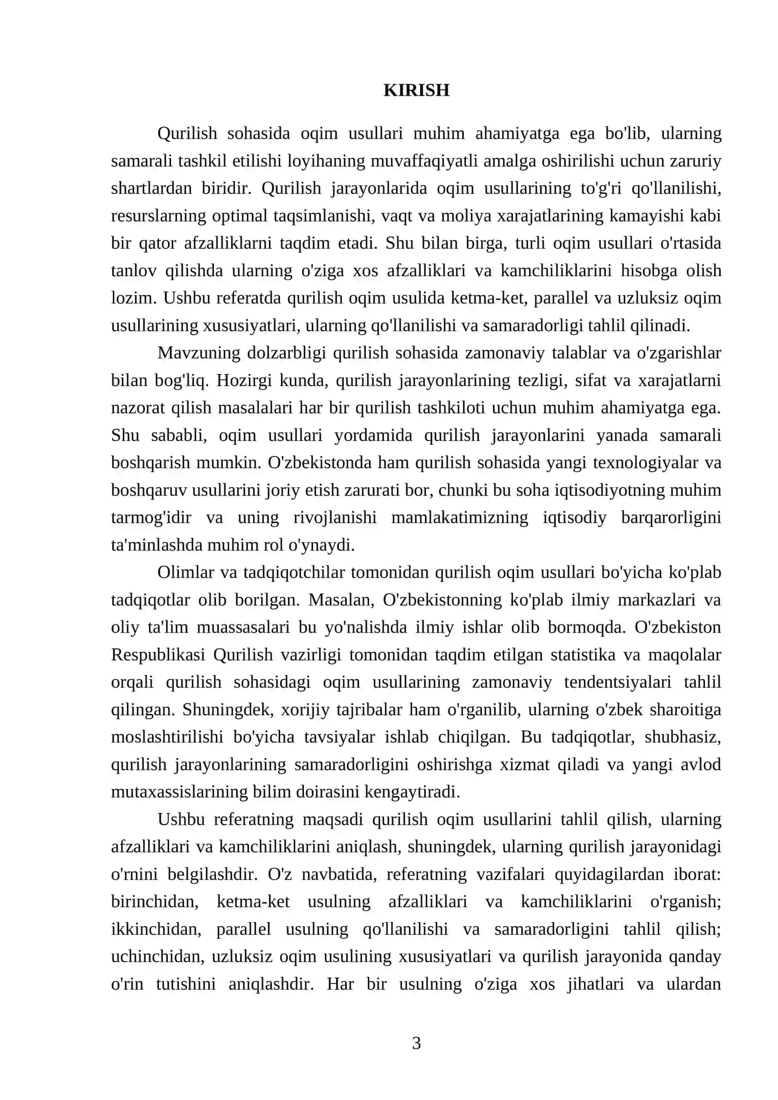 Qurilish oqim usulida tashkil etishda ketma-ket usul, parallel usul va uzluksiz oqim usullari 3