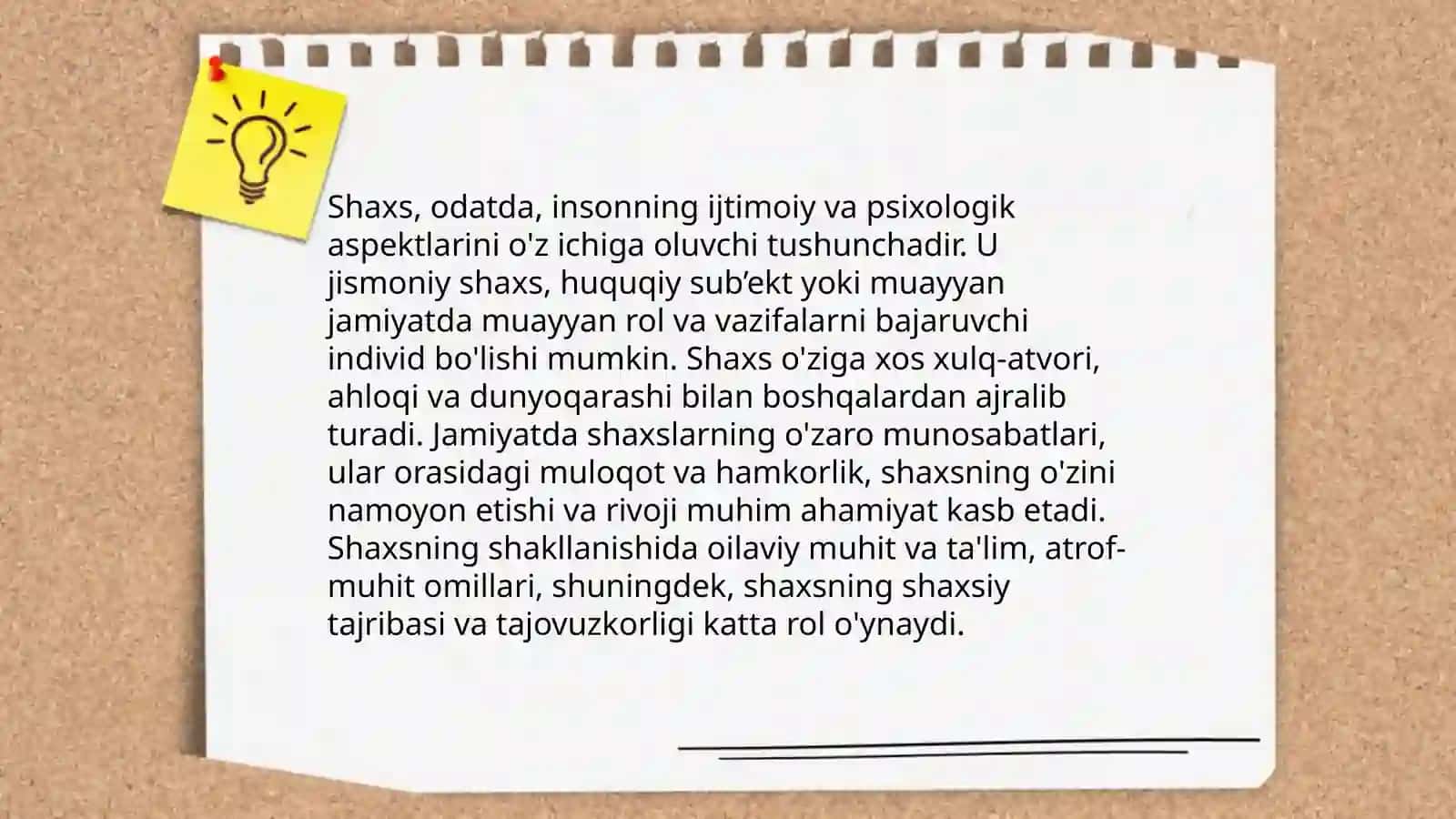 Shaxs haqida tushuncha, individ shaxs, individuallik tushunchalari. Shaxs faolligi tushunchasining mazmuni.Shaxs shakllanishiga taʼsir etuvchi omillar 3