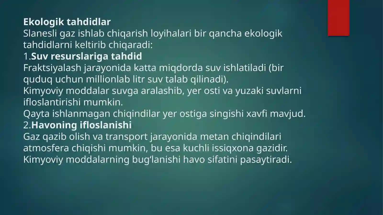 Neft va Gaz Kimyosi Xalilov Turaboyning Neft-Gaz Sanoatida Ekologik Xavfsizlikfanidantayyorlagan Taqdimoti 2025-yil 3