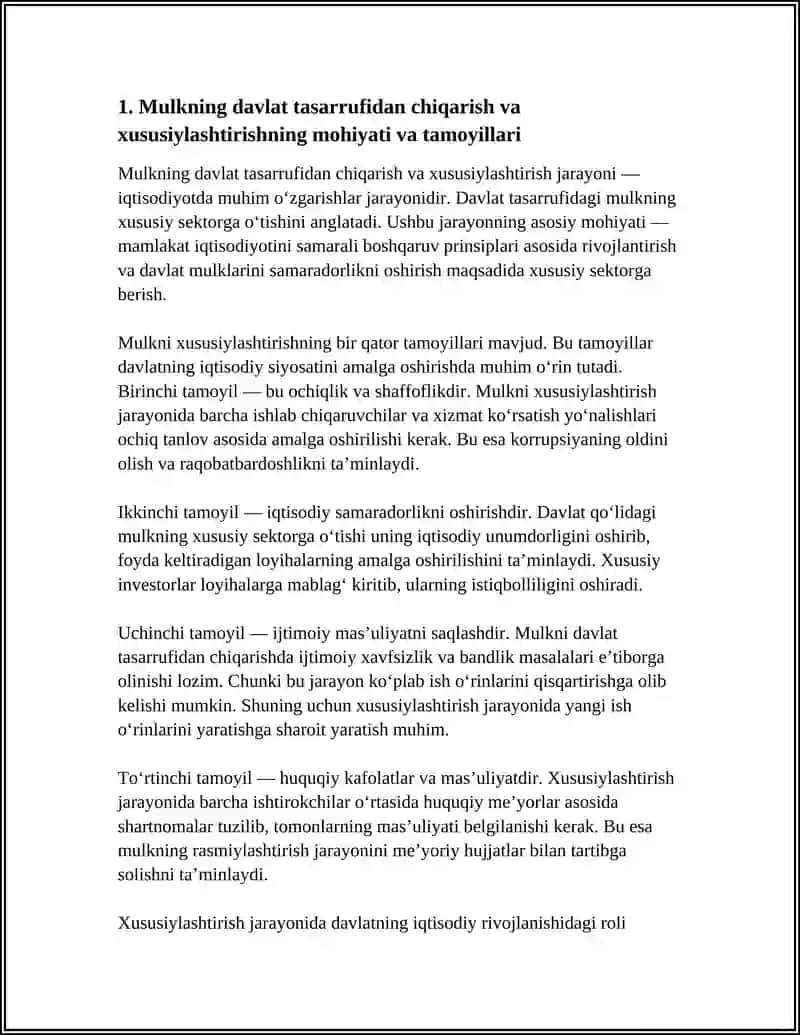 Mulkning Davlat Tasarrufidan Chiqarish va Xususiylashtirishning Mohiyati va Tamoyillari 3