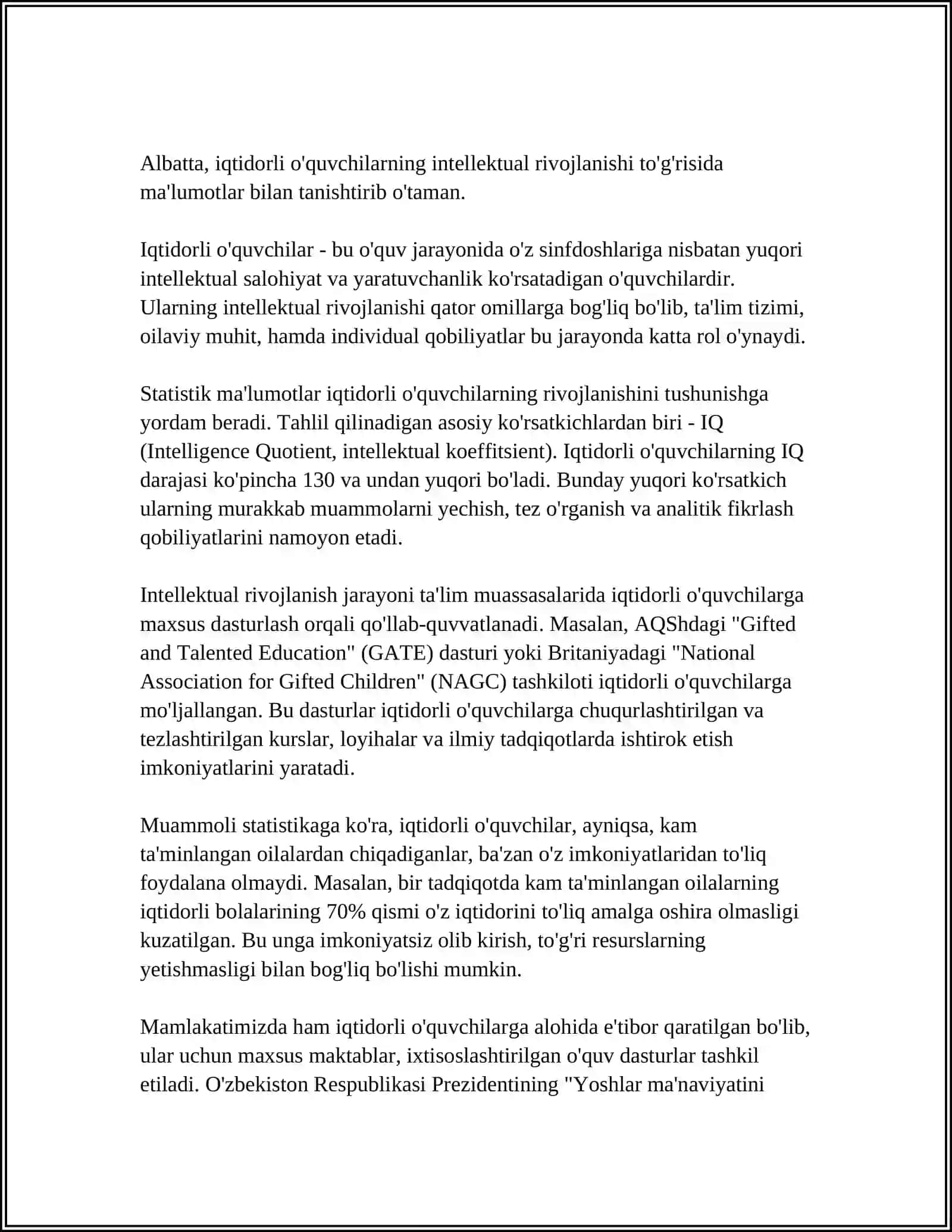 TA’LIM OLGANLIKNI TASHXIS ETISH.IQTIDORLI ÒQUVCHILARNI ÒQITISH 3