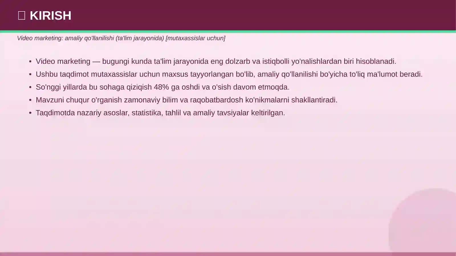 Video Marketing: Amaliy qo'llanilishi (ta'lim jarayonida) [mutaxassislar uchun] 3
