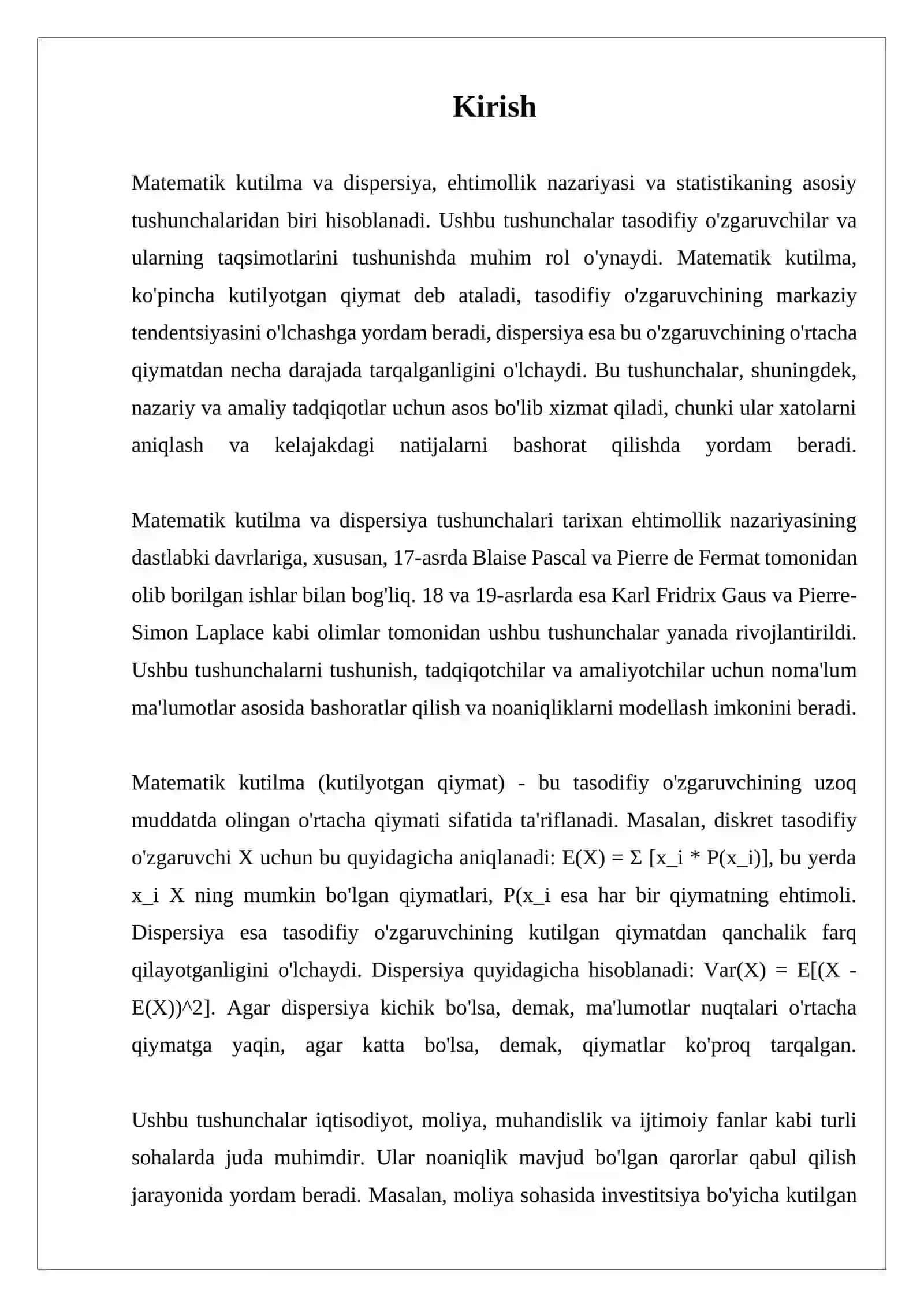 Matimatik kutilma va dispersiya 3
