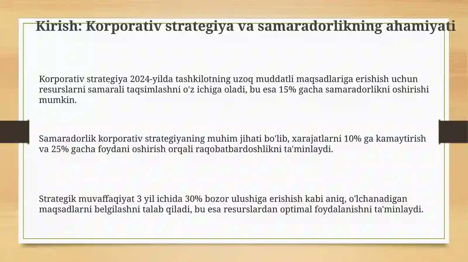 Korxona strategiyasi va samaradorligiga ta'sir etuvchi omil 3