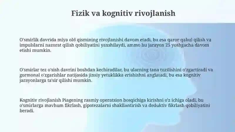 O'smirlik davrida psixik rivojlanish xususiyatlari 3